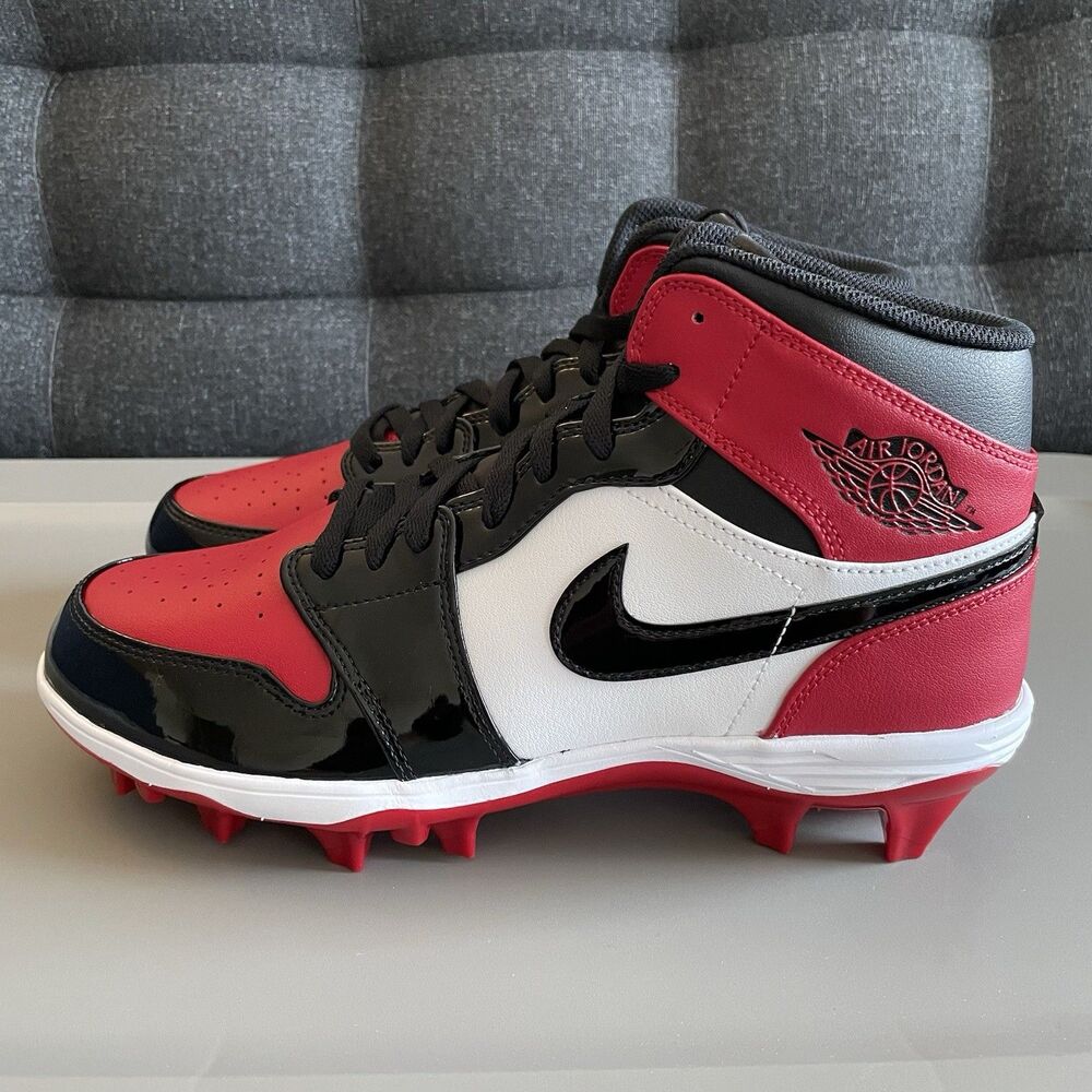 Air Jordan 1 Mid TD Men’s Size 10 Football Cleats ‘Bred Toe’ FJ6805-601 NEW